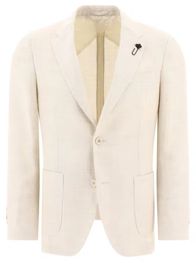 Lardini Single-breasted Linen-blend Blazer Jackets Beige In Neutrals