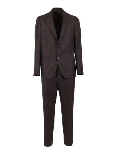 Lardini Tailored Brown Checkered Two-piece Suit In Black
