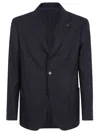 Lardini Single-breasted Tailored Black Wool Blend Jacket In Blue