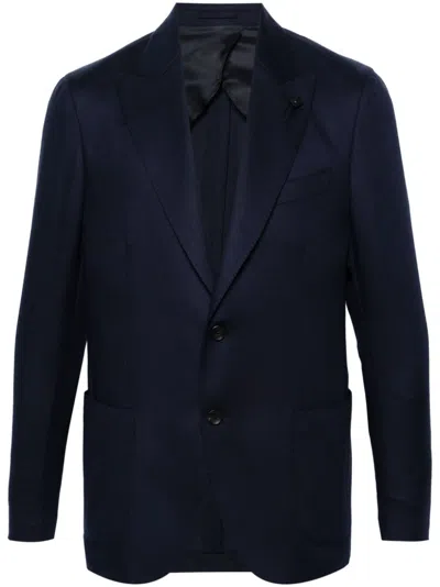 Lardini Single-breasted Twill Blazer In Blue
