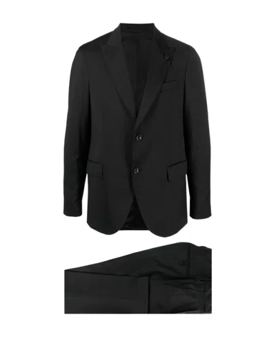 Lardini Single-breasted Two-piece Wool Suit In Black