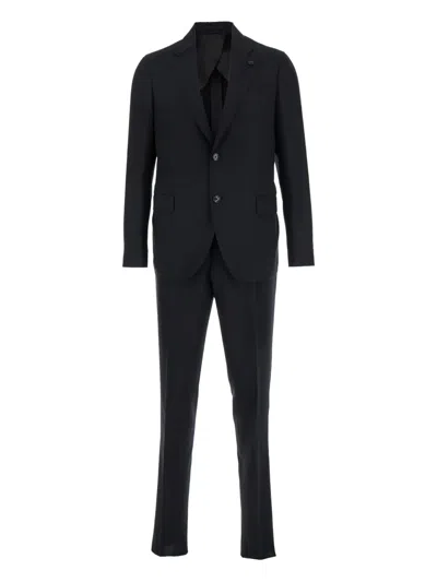 Lardini Single-breasted Virgin Wool-silk Blend Suit In Black