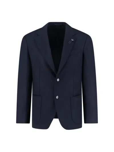 Lardini Single-breasted Wool And Cashmere Blazer In Blue