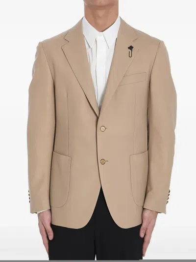 Lardini Single-breasted Wool Blazer In Neutrals