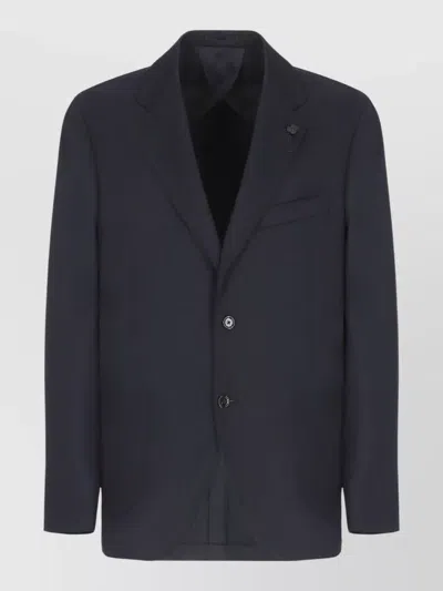 Lardini Single Breasted Wool Blazer Peak Lapel In Blue