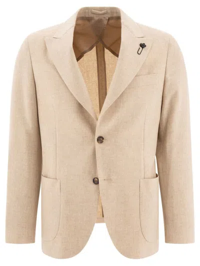Lardini Single-breasted Wool Blend Blazer In Beige