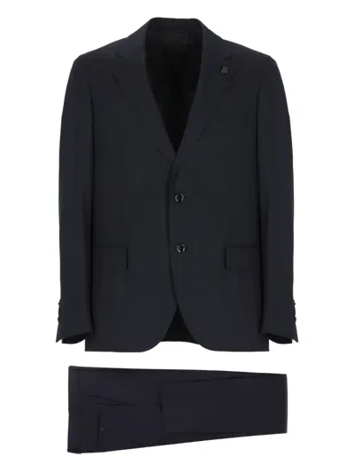 Lardini Single-breasted Wool-blend Suit In Black
