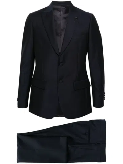 Lardini Single-breasted Wool-blend Suit In Black