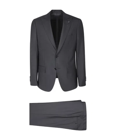 Lardini Single-breasted Wool Suit In Black