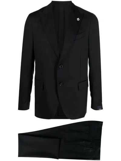 Lardini Single-breasted Wool Suit In Black