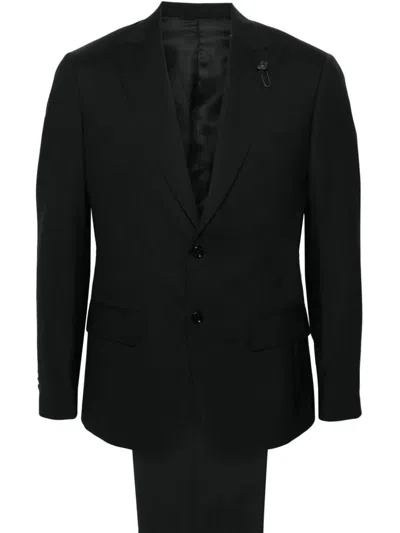 Lardini Single-breasted Wool Suit In Black