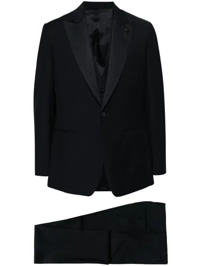 Lardini Single-breasted Wool Suit In Blue
