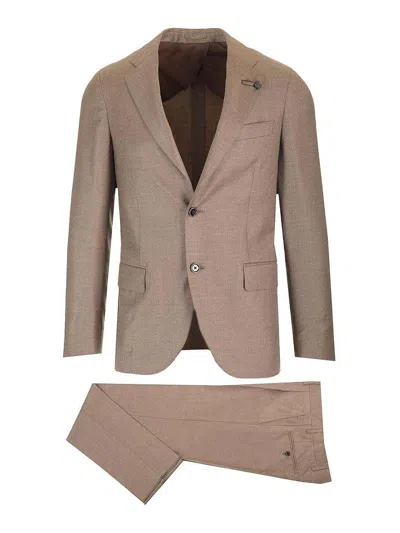 Lardini Single Breasted Wool Suit In Nude