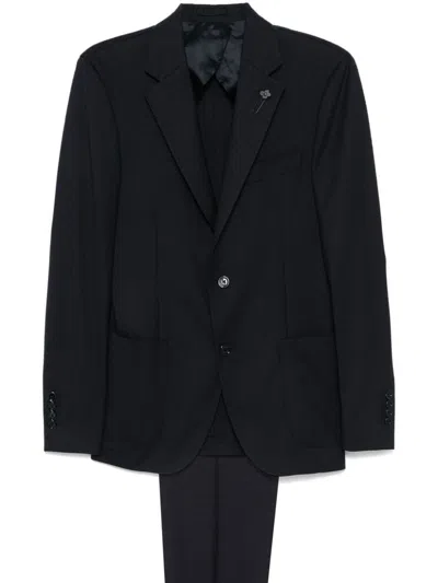 Lardini Single-breasted Wool Suit With A Pin In Grey