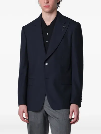 Lardini Singlebreasted Blue Wool Jacket In Black