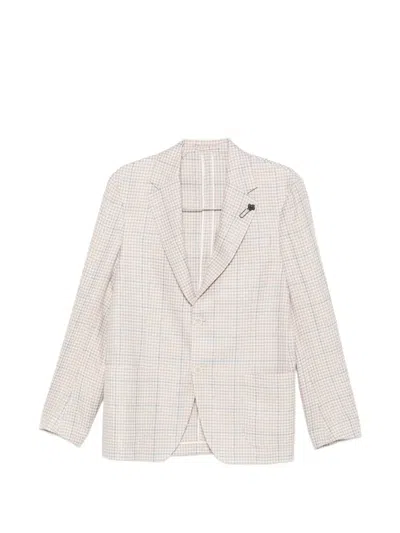Lardini Single-breasted Checked Blazer In Neutral