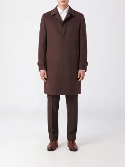 Lardini Single-breasted Knee-length Coat In Wool And Cashmere With Strap Cuffs In Brown