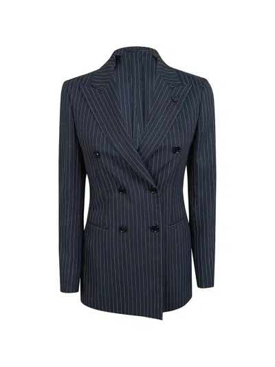 Lardini Single-breasted Pinstripe Blazer In Blue