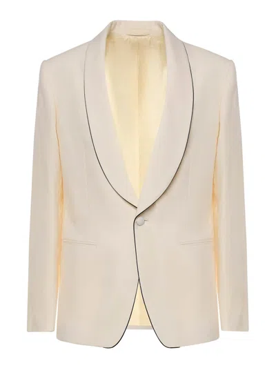 Lardini Single-breasted Stretch Wool Jacket In White