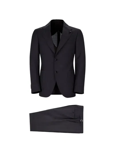 Lardini Pure Virgin Wool Tailored Suit In Black