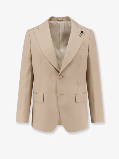 Lardini Single-breasted Viscose And Silk Blazer In Brown