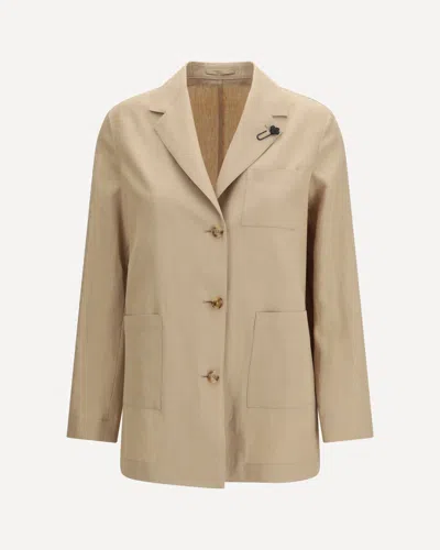 Lardini Single-breasted Wool And Cotton Jacket In Neutral