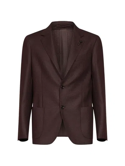 Lardini Single-breasted Wool-blend Blazer In Burgundy