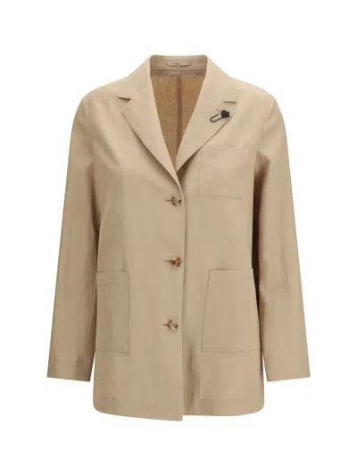 Lardini Single-breasted Wool-cotton Blazer In Beige
