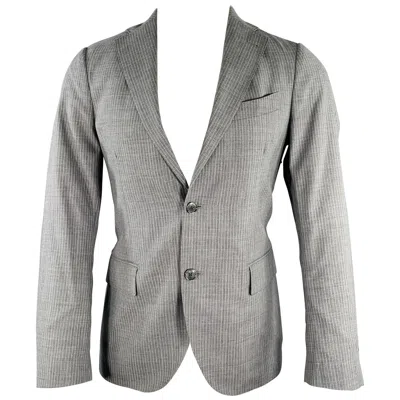 Pre-owned Lardini Size 38 Grey White Stripe Wool Notch Lapel Sport Coat
