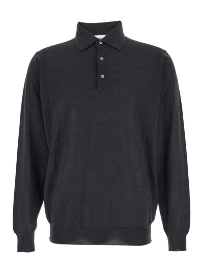 LARDINI SLATE WOOL POLO SHIRT