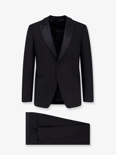 Lardini Soiree Stretch Pure Virgin Wool Tuxedo In Black