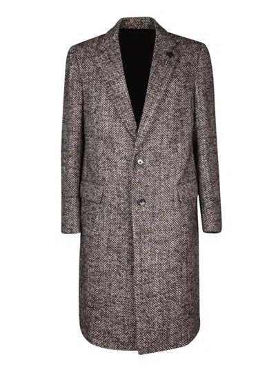 Lardini Sophisticated Wool Blend Coat With Classic Houndstooth Pattern And Tailored Fit In 300ma