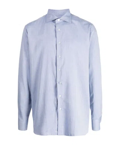Lardini Spread-collar Twill Shirt In Blue