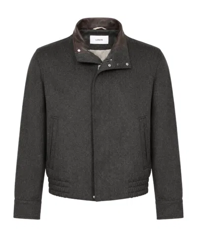 Lardini Virgin Wool High Collar Bomber Jacket In Gray