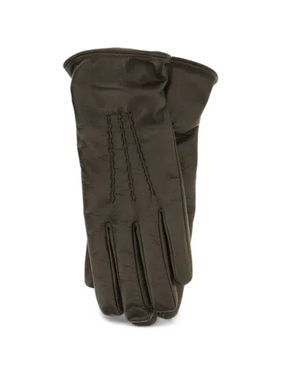 Lardini Stitched-detail Calf Leather Gloves In Green