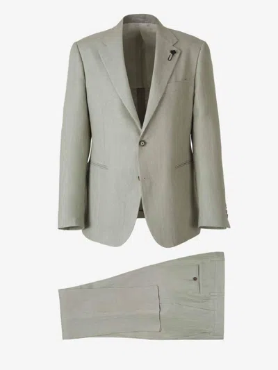 Lardini Straight Linen Suit In Apple Green