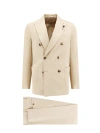 LARDINI STRETCH COTTON SUIT WITH ICONIC BROOCH