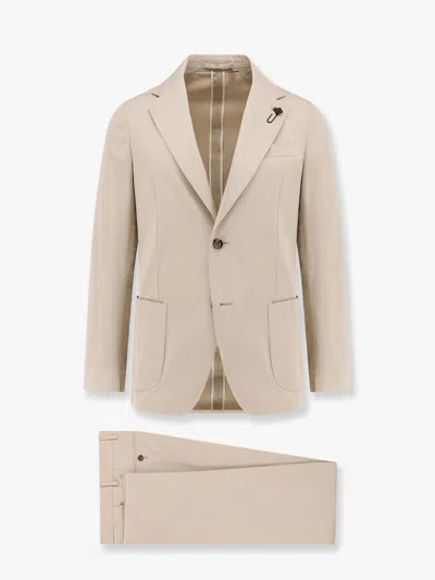 Lardini Stretch Cotton Suit With Iconic Removable Brooch
