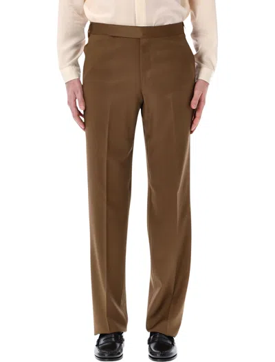 Lardini Stretch Crepe Gabardine Tailored Trousers 23 Hem In Brown