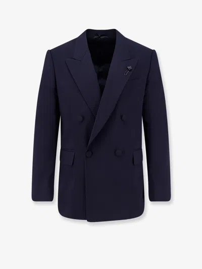 Lardini Stretch Pure Virgin Wool Tuxedo Blazer In Blue
