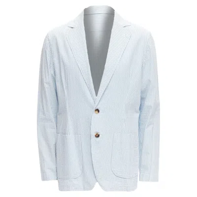 Lardini Stripe Seersucker Shell Button Blazer In Blue