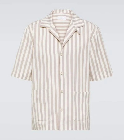Lardini Striped Cotton Poplin Shirt In Stripes Beige And White 