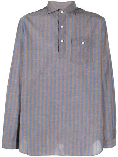 Lardini Striped Cotton Shirt In 蓝色