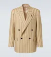 Lardini Striped Double-breasted Linen And Wool Blazer In Beige