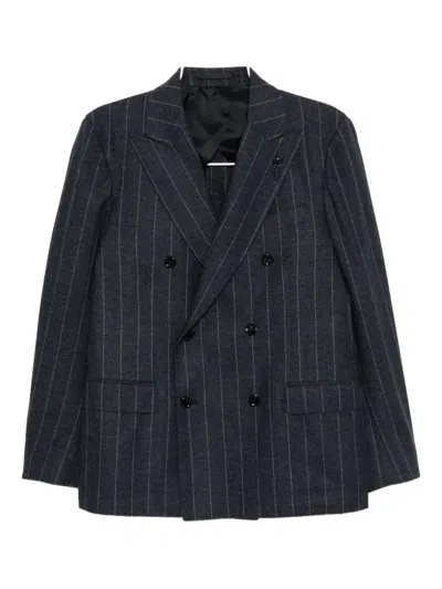 Lardini Striped Double-breasted Suit In Blue