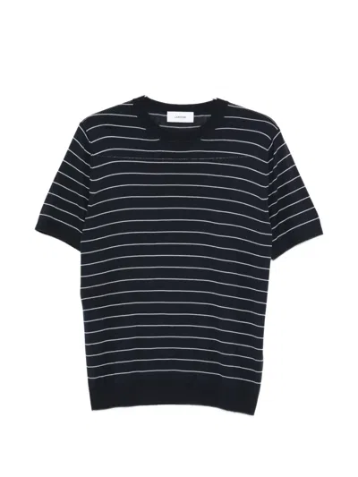 Lardini Striped Short Sleeve Crew Neck Sweater In Blue