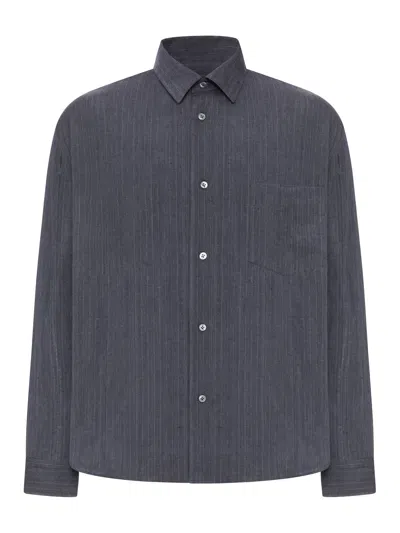 Lardini Striped Linen Shirt In Gray