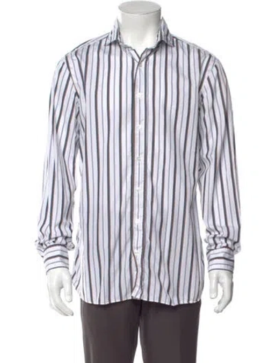 Pre-owned Lardini Striped Long Sleeve Dress Shirt In White