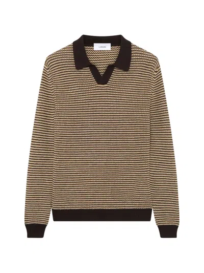 Lardini Striped Camp-collar Wool And Cashmere Blend Sweater In Brown