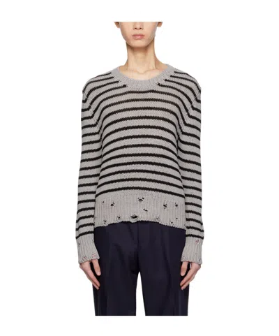 Lardini Gray Striped Sweater In 910ne Grey
